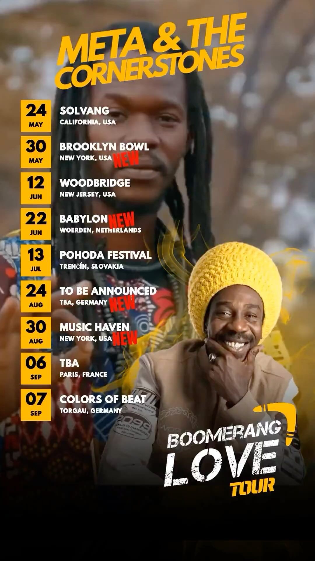 Meta and the Cornerstones, Boomeranglove tour dates